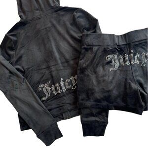 Juicy Couture Bling Velour Tracksuit Hoodie and Shorts Set